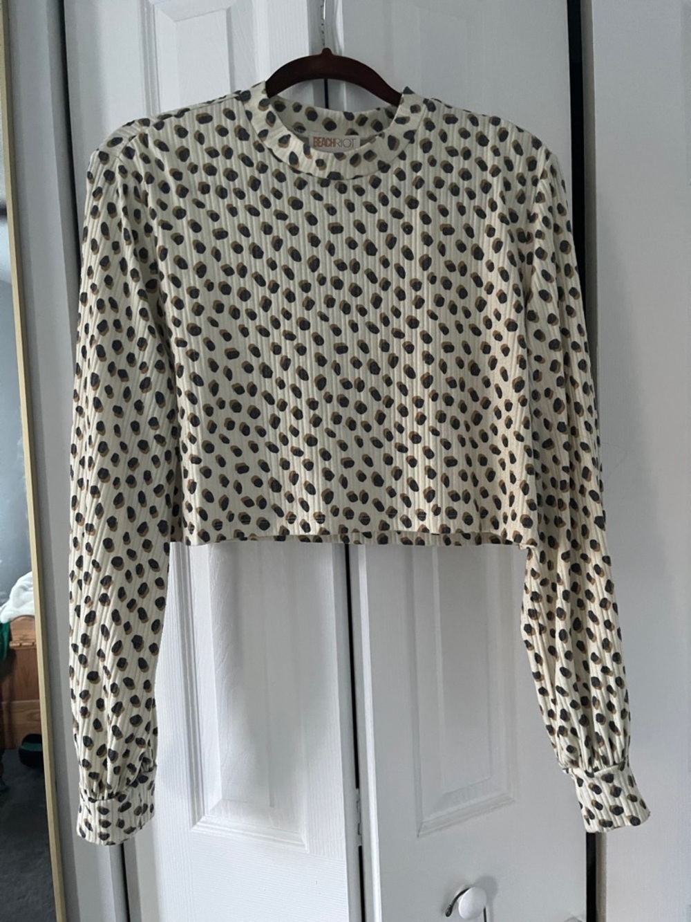 Beach Riot Cream Crop Top with Black Polka Dots